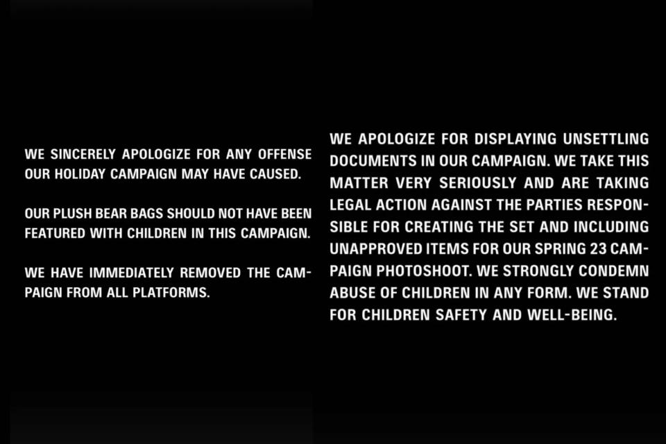 Balenciaga Holiday Campaign Children Kids Controversy Apology Statement Info