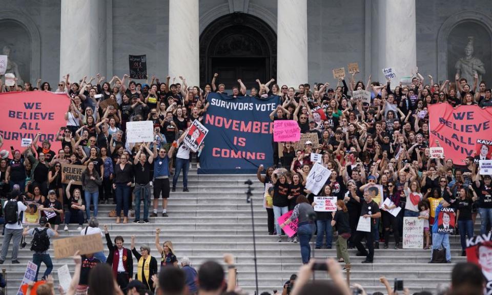 Protesters demonstrate at the supreme court in Washington.