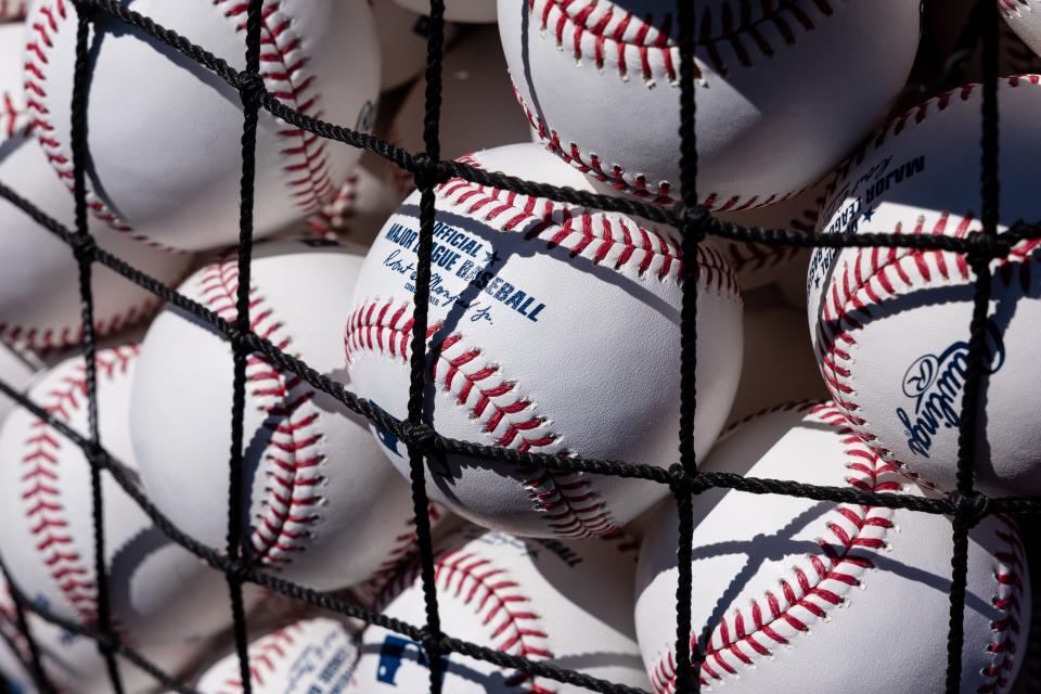 Baseballs in a basket before opening day between the Philadelphia Phillies and the Atlanta Braves at Citizens Bank Park Friday.