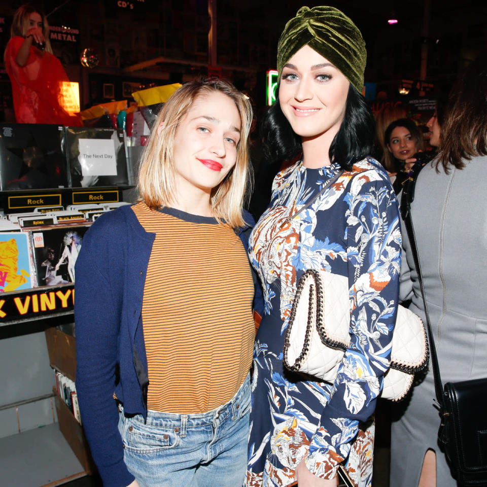 Jemima Kirke and Katy Perry at Stella McCartney’s autumn 2016 show at Amoeba Music in Los Angeles.