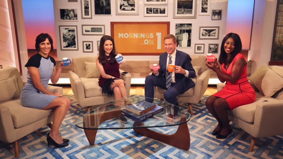 Pergament (left) co-anchored “Mornings on 1,” alongside Jamie Stelter (second from left) and Pat Kieran (third from left), from 2017 through 2022.