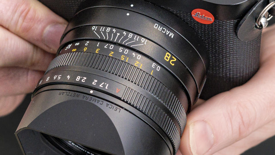 Close up of the Leica Q3 lens with variable aperture control