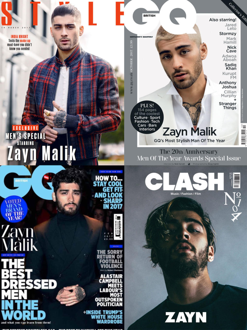 <p><em>19. Vogue</em> wasn’t the only glossy that Zayn graced the pages of. He added <em>Style</em>, <em>Clash</em>, <em>GQ</em> and more to his résumé. (Photo: Style; GQ; Clash) </p>