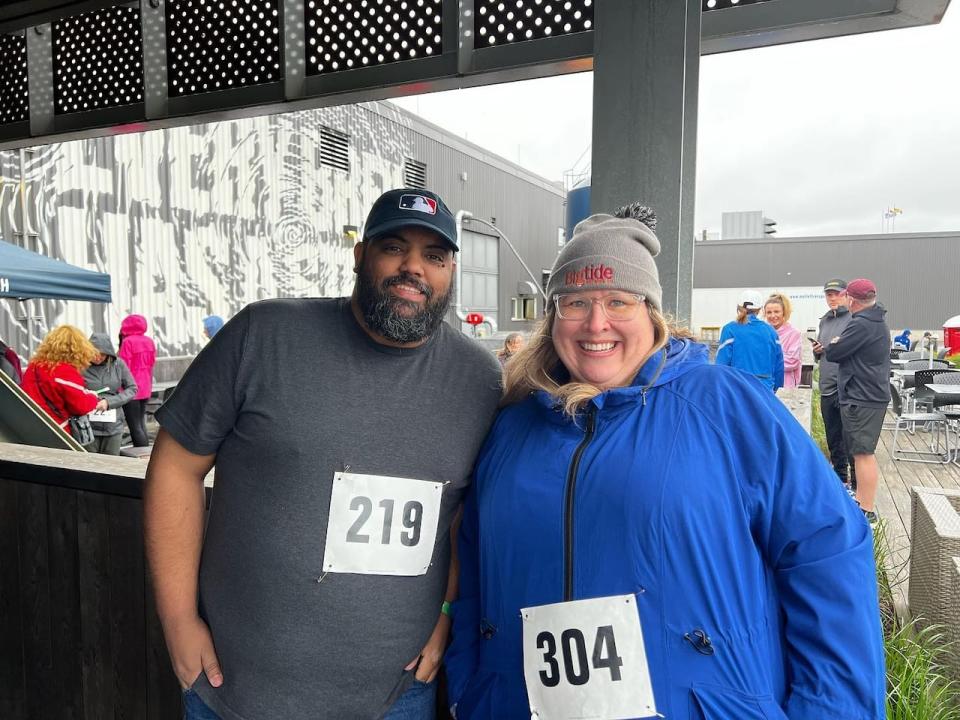 Richards and Dean at a 5k Beer Run. Their podcast grew out of their friendship.