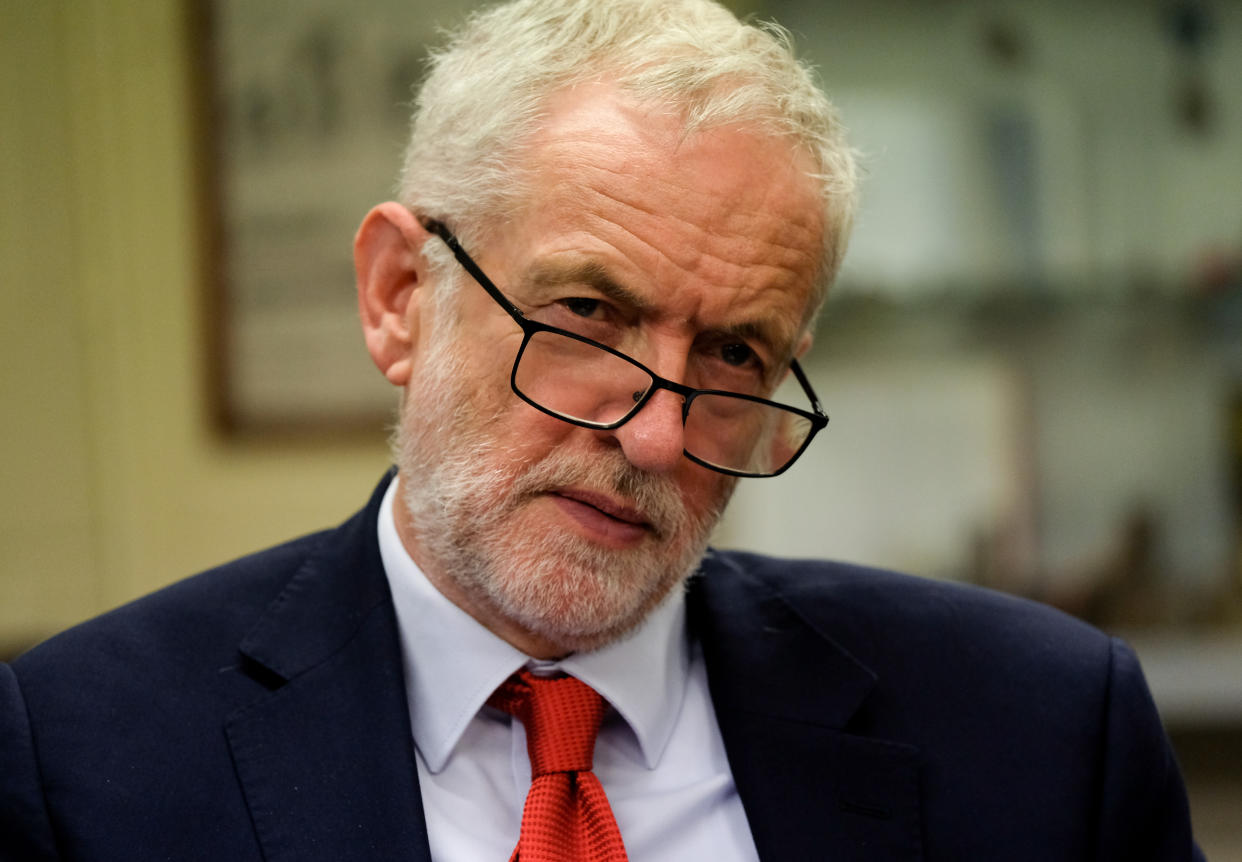 HARTLEPOOL, ENGLAND - JUNE 27: Labour Party Leader Jeremy Corbyn meets military personnel at the Heugh Battery Museum on Hartlepool Headland as he announces a package of measures that the Labour Party would introduce to support armed forces personnel and veterans on June 27, 2019 in Hartlepool, England. The visit came ahead of Armed Forces Day and Mr Corbyn announced Labour’s five pledges that aim to support armed forces and their families. The five pledges are; Fair Pay. Decent housing for forces and their families. A voice for servicemen and women. Bring an end to privatisation. Support for forces children. (Photo by Ian Forsyth/Getty Images)