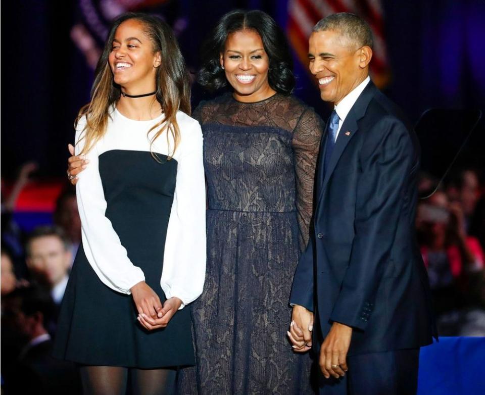 Malia, Michelle and Barack Obama