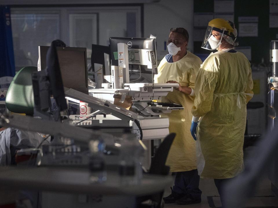 Nurses working in the Intensive Care Unit (ICU) in St George's Hospital in Tooting, south-west London (Victoria Jones/PA)