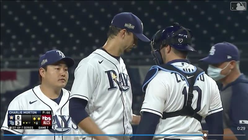 莫頓（Charlie Morton）5.2局6K封鎖前隊友。（圖／翻攝自MLB官網）