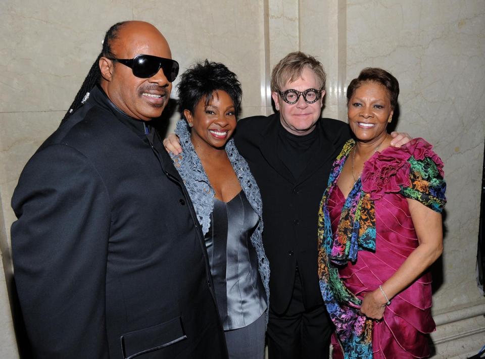 From left, Stevie Wonder, Gladys Knight, Elton John and Warwick (Getty Images)