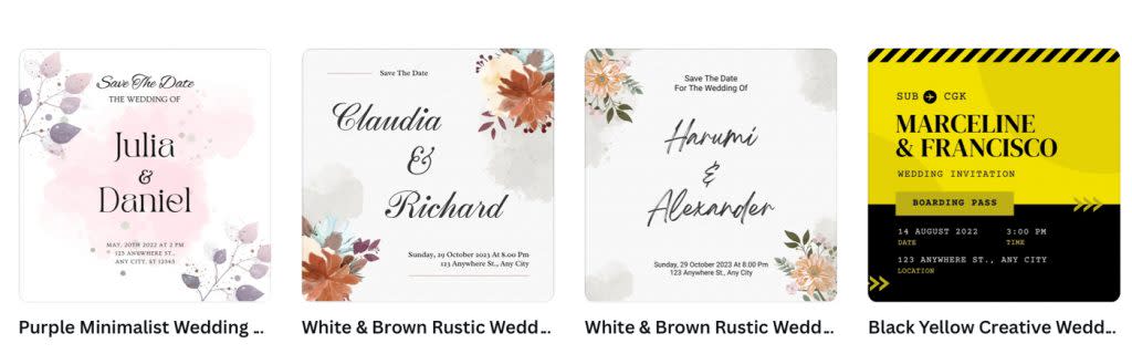 Wedding templates from Shutterfly. 