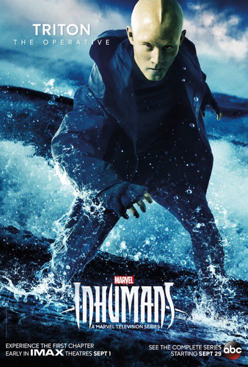 <p>In the comics, Triton can only survive underwater and must wear a specially-designed outfit to operate on land. It’s Maximus who creates a device that allows him breathe on land, so it’s not clear where his allegiances will lie in the show.<br><br>(Photo: MARVEL) </p>