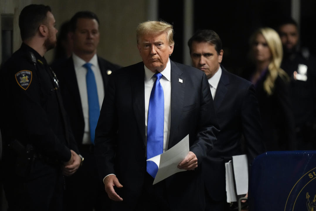 Donald Trump arrives at Manhattan Criminal Court, Thursday, May 30, 2024, in New York. (Seth Wenig/Pool via AP)