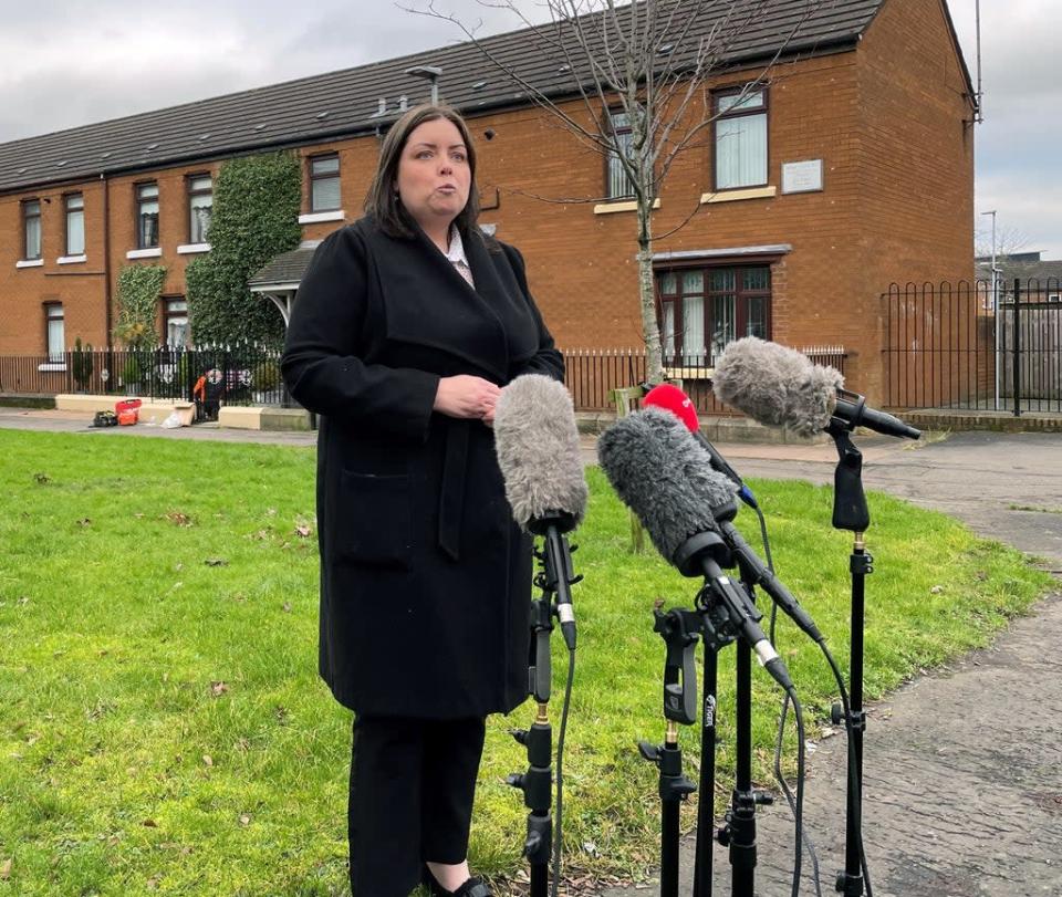 Stormont Communities Minister Deirdre Hargey speaking to the media in Belfast (Jonathan McCambridge/PA) (PA Wire)