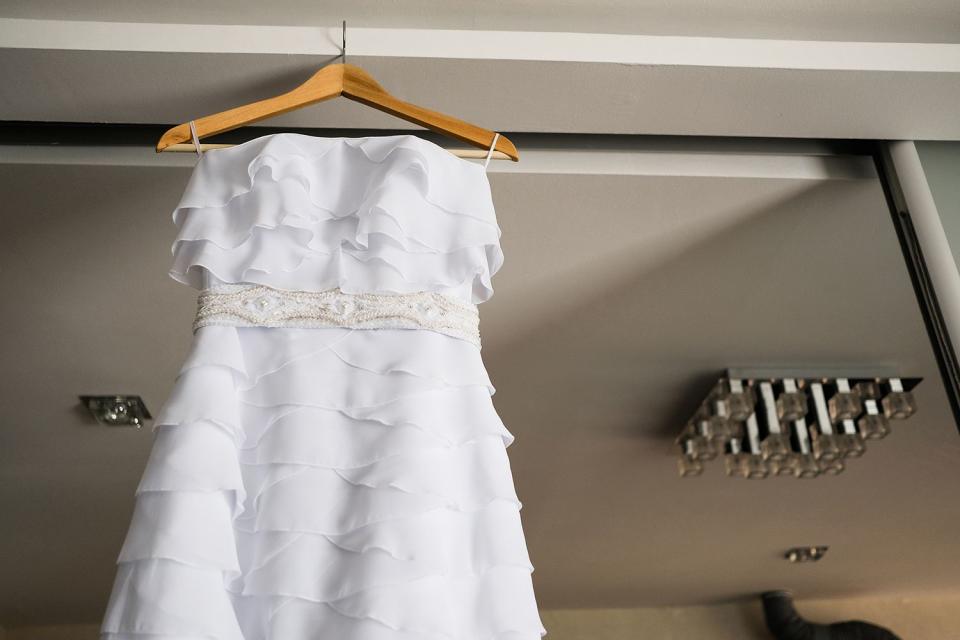 <p>Getty Images</p> A stock image of a wedding dress