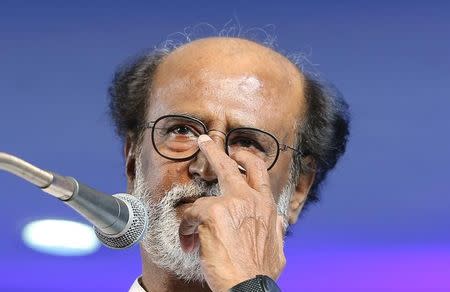 Actor Rajinikanth addresses after announcing the launch of his political party in Chennai, India, December 31, 2017. REUTERS//P. Ravikumar