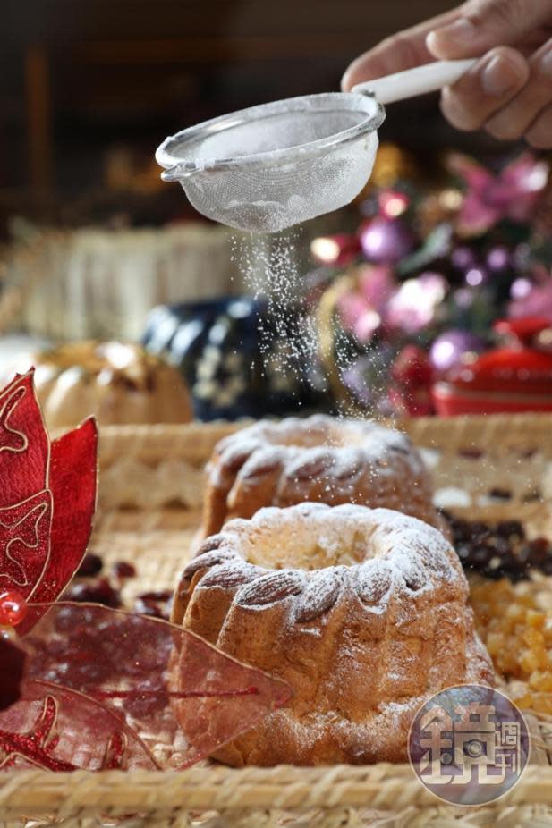 奧地利的耶誕麵包「咕咕霍夫」在歐洲有各種變形，阿洸師的版本是加了果乾的布里歐許。（180元／個）
