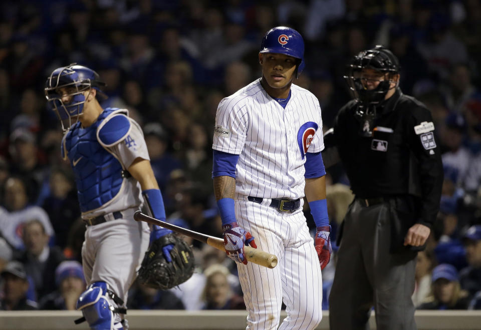 Addison Russell’s defense has been strong, but his offense is lacking. (AP Photo/Nam Y. Huh)