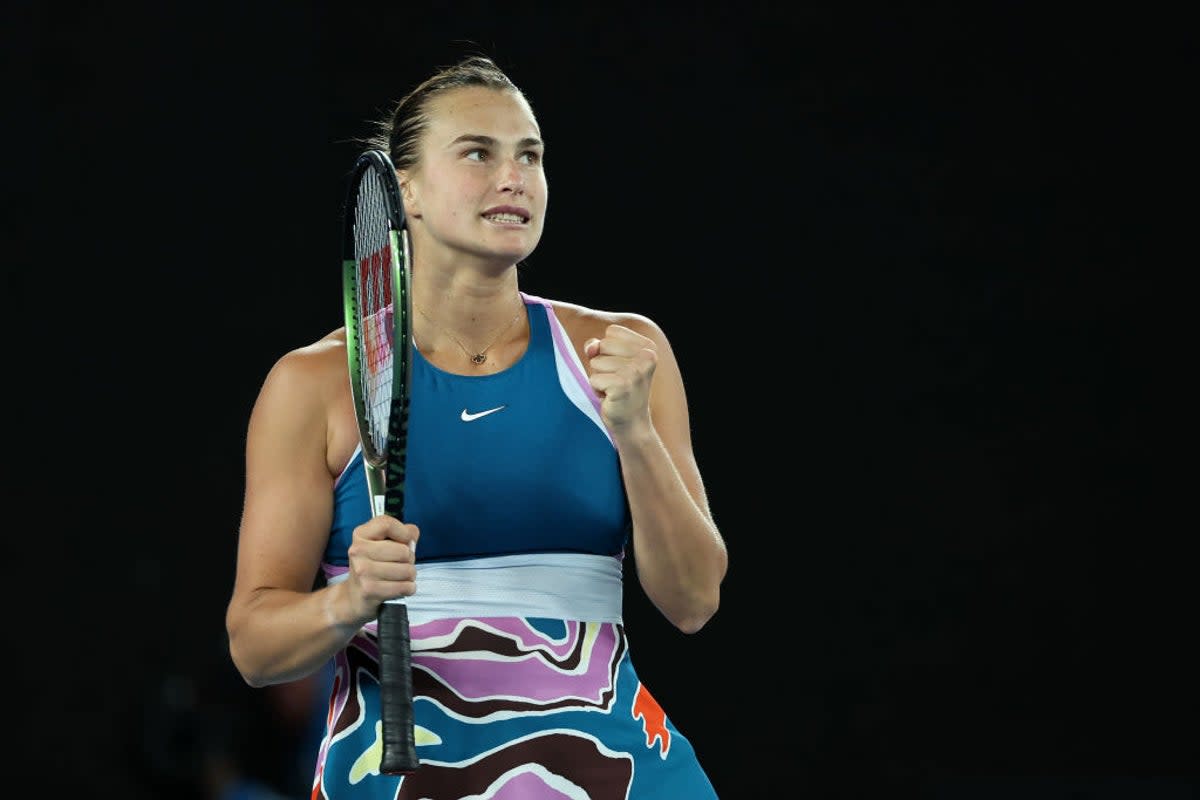 Aryna Sabalenka celebrates winning match point (Getty)