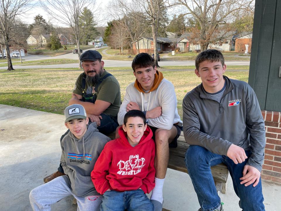 The Whaleys − (front row, from left) Boaz and Byron; (back) Leif, Barrett and Briar − all have their lives focused around wrestling.