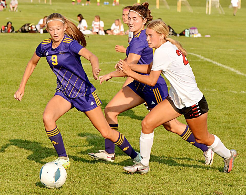 Makenna Blank (9) and Elizabeth Olson are two regulars for the 10th-seeded Watertown girls soccer team, which visits seventh-seeded Rapid City Stevens at 5 p.m. Central on Tuesday in the opening round of the state Class AA playoffs.