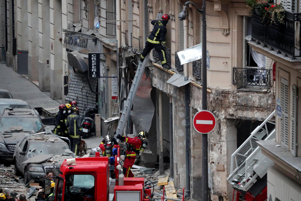 Firemen work at the site of an explosion in a bakery shop in the 9th District in Paris, France, January 12, 2019 REUTERS/Benoit Tessier