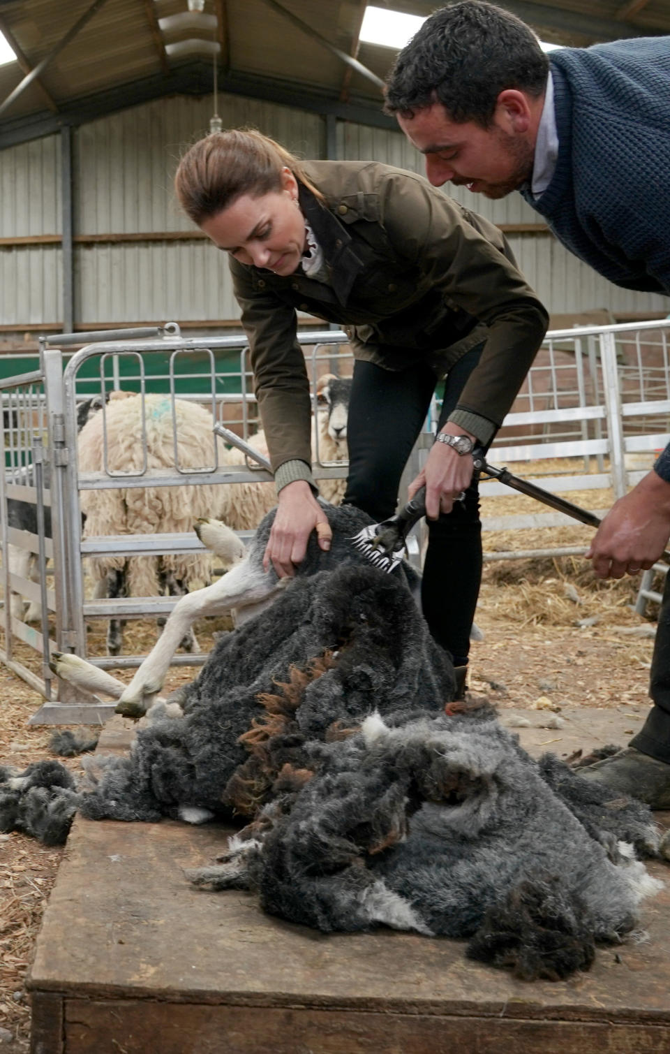 Kate tried her hand at shearing, just as she'd promised. Photo: Getty Images