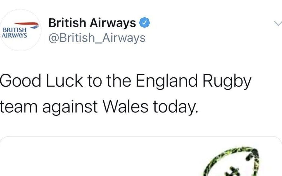 BA tweet supporting England