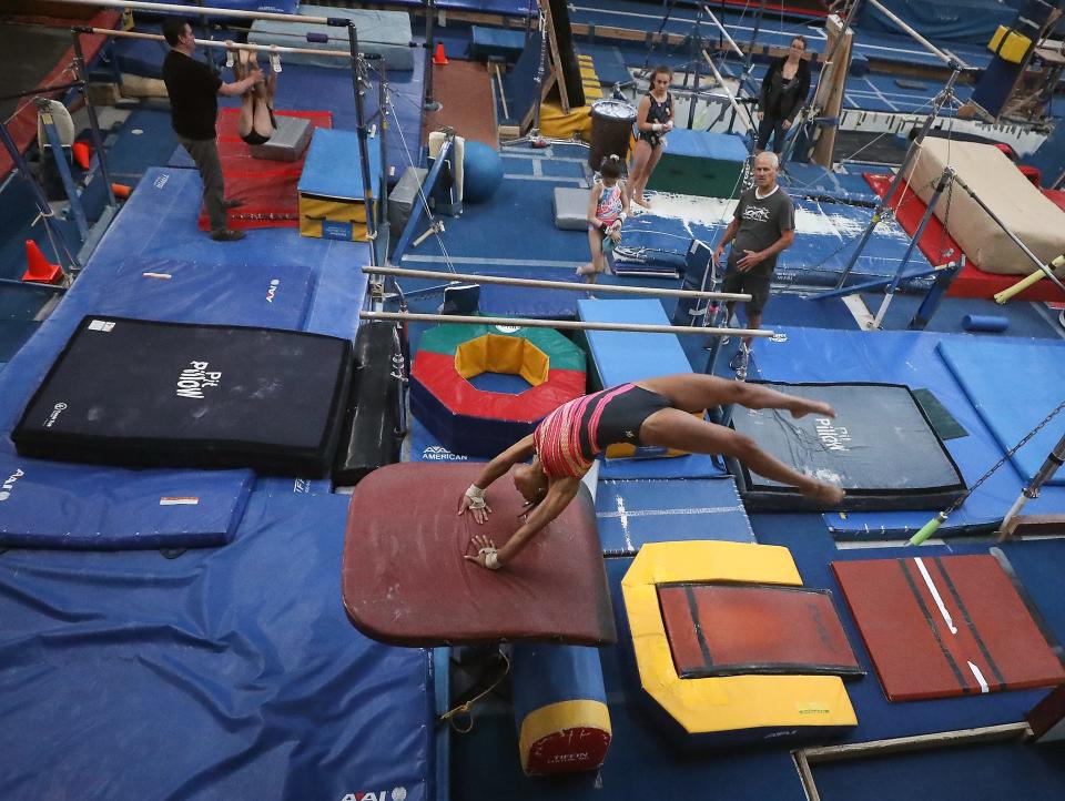 Gymnast Mya Wiley vaults during practice at the Olympic Gymnastics Center in Silverdale on Aug. 2.
