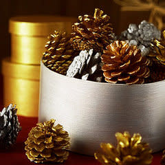 Paint some pine cones with Taika Pearl Paints using a small brush, or dip them to get the look.