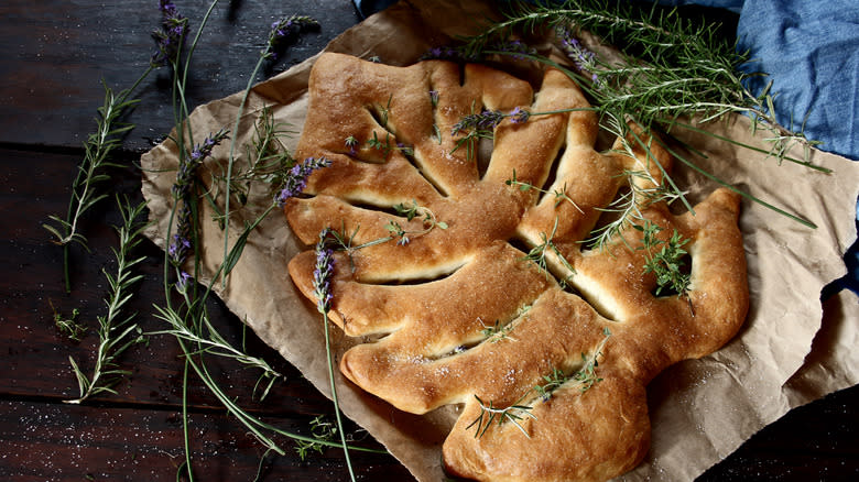Authentic French fougasse with herbs