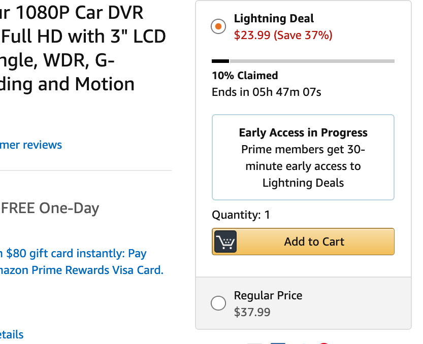 Amazon always trying to show the scarcity of the deals, something that tries to give an impression of making the offering special. (Screenshot via Yahoo Finance)