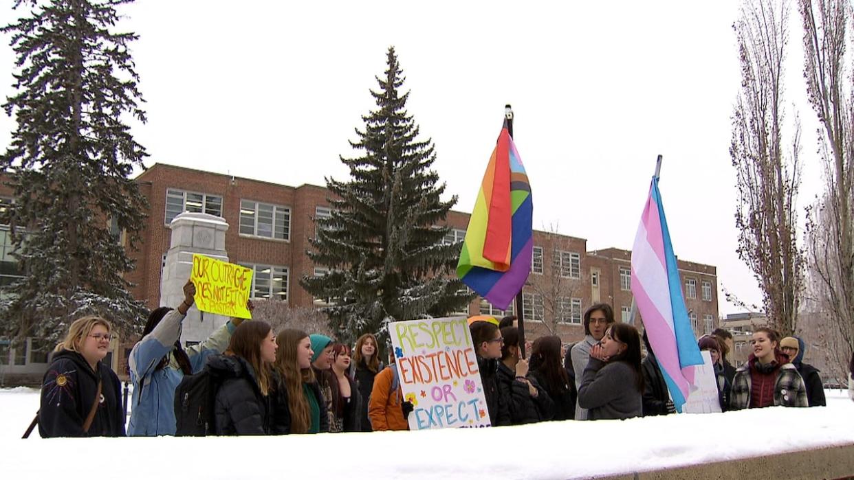 Students gathered outside of Western Canada high school on Wednesday. (Erin Collins/CBC - image credit)