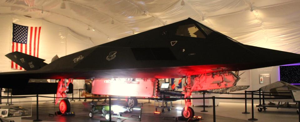 Visitors can marvel at the sleekness and high tech gadgetry on the F-117A Nighthawk, as seen on February 24, 2024. A wonderful spot for photographs of one of the most secretive planes built by Lockheed Martin.