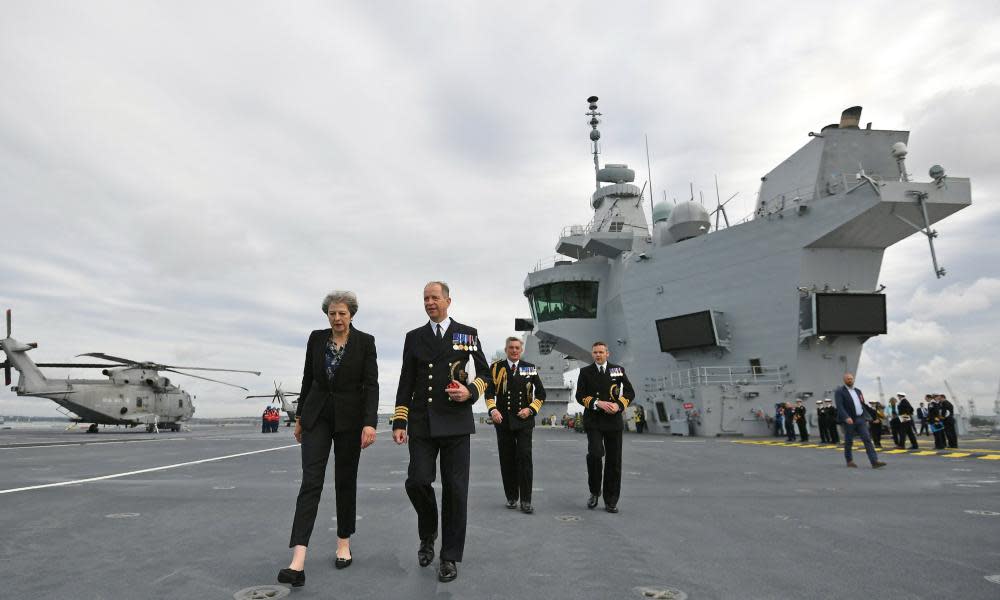 Theresa May on the deck of the aircraft carrier HMS Queen Elizabeth