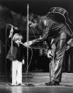 <p>Johnny Cash gives his son John Carter Cash the microphone to sing "Mary Had a Little Lamb" in 1973. He was 3, and the youngest person to make a Las Vegas nightclub appearance.</p>