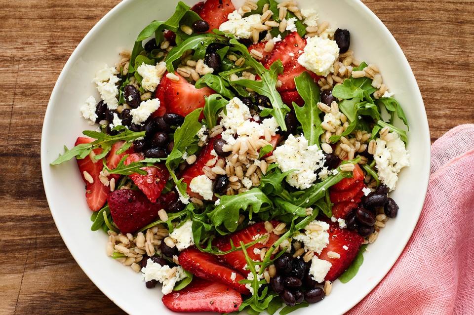 Arugula Salad With Black Beans, Barley, Strawberry, and Feta from SELFstarter