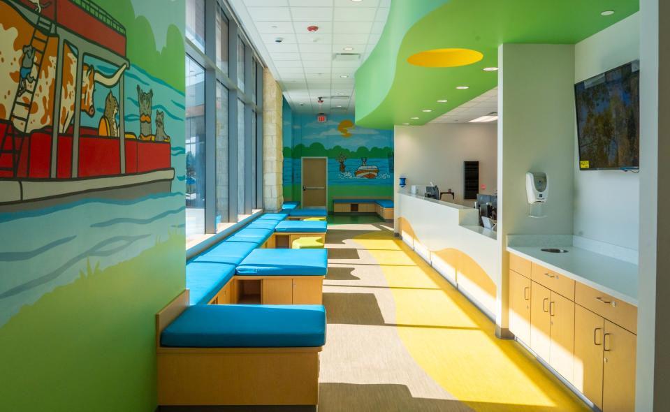 The on-site urgent care at the new Texas Children's Hospital features colorful murals and large windows in the waiting area, to make children feel more comfortable, Jan. 31, 2024. The new North Austin campus will open in early February with the goal to help keep children and families in from Central Texas in Central Texas to receive the care they need.