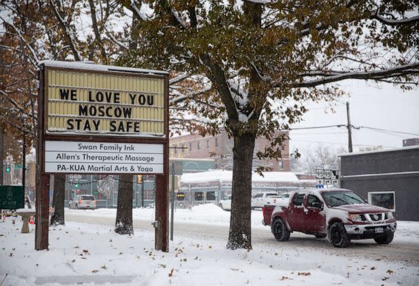 PHOTO: A sign of support is seen at a local business center following the deaths of four University of Idaho students in Moscow, Idaho, on Nov. 30, 2022. (Lindsey Wasson/Reuters)