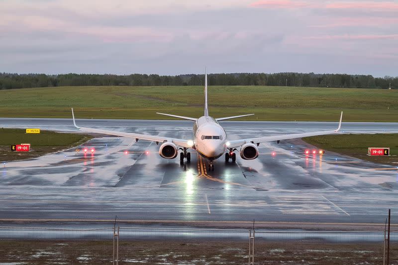 A Ryanair aircraft, which was diverted to Belarus, lands at Vilnius Airport in Vilnius