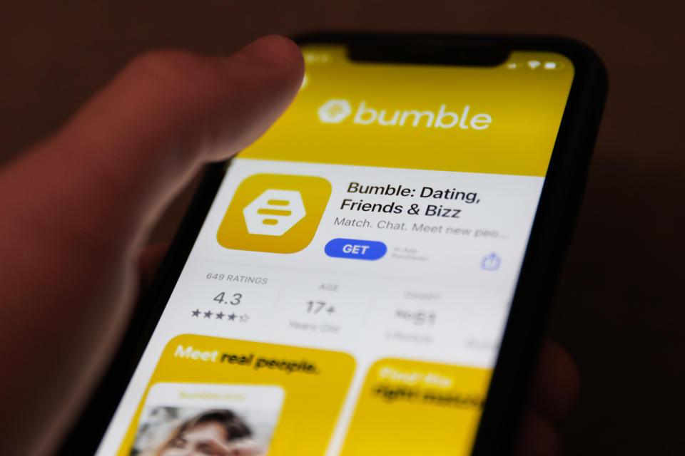 Bumble profile on someone's phone