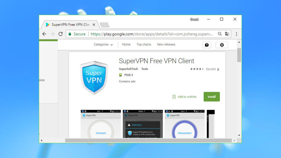 SuperVPN app installation window