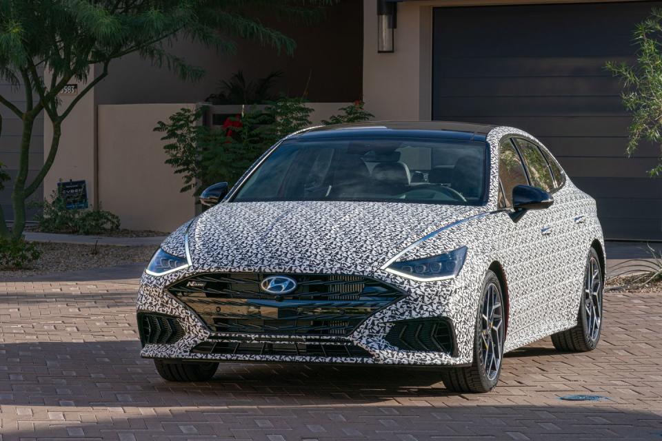 <p>While the prototype we drove was draped in camouflage, we expect the Sonata N-Line to wear more aggressive body addenda, including a deeper front fascia.</p>