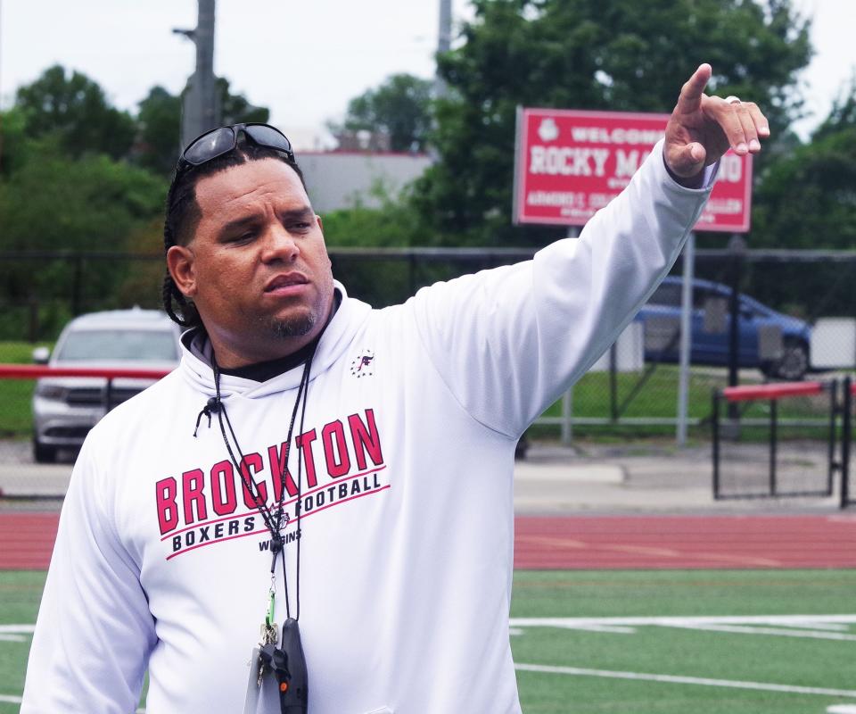 New Brockton Boxer football coach Jermaine Wiggins at his first practice on Friday, Aug. 18, 2023.