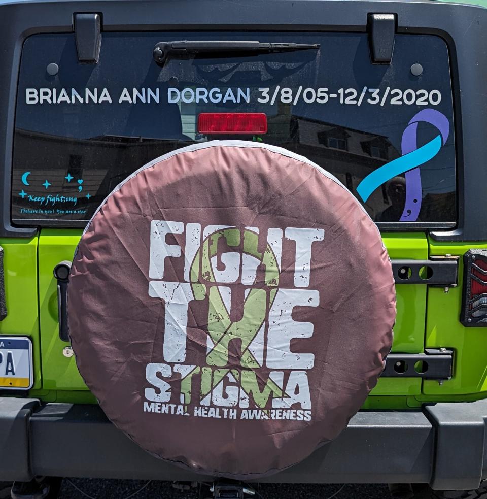 The back of Mike Dorgan's Jeep that brings awareness to suicide prevention.