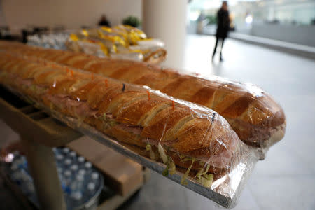 Free lunches to be delivered to Transportation Security Administration (TSA) employees working without pay during the partial government shutdown are seen at the TSA offices inside the Bulova Corporate Center in the Queens borough of New York City, New York, U.S., January 22, 2019. REUTERS/Mike Segar