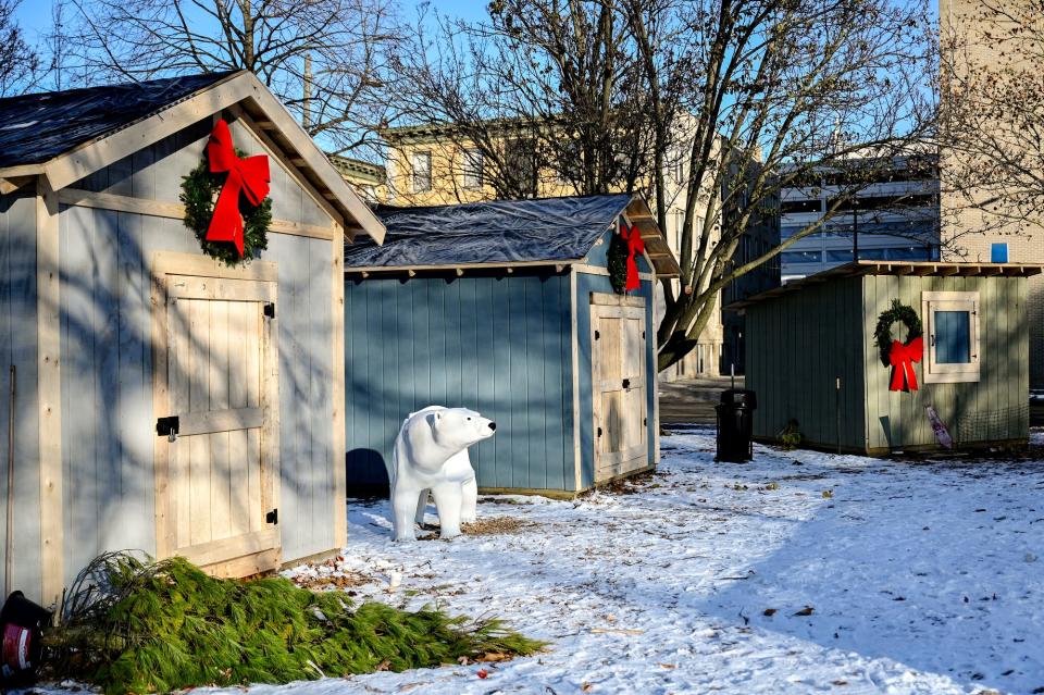 Sheds used as park of the Kringle Holiday Market at Reutter Park photographed on Tuesday, Nov. 22, 2022, in Lansing.