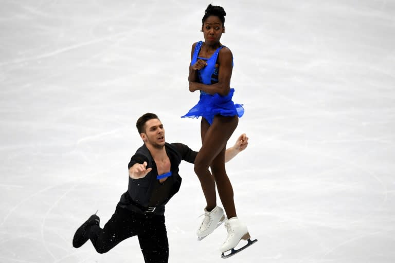 France's Vanessa James and Morgan Cipres compete in the pairs' short program at the ISU European Figure Skating Championships in Moscow on January 17, 2018