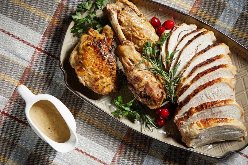 <p>Basting the turkey with its own juices mid-roast is just <a href="https://www.countryliving.com/food-drinks/recipes/a4237/perfect-roast-turkey-recipe-clv1112/" rel="nofollow noopener" target="_blank" data-ylk="slk:one little trick;elm:context_link;itc:0;sec:content-canvas" class="link ">one little trick</a> to ensure maximum flavor in your bird.</p>