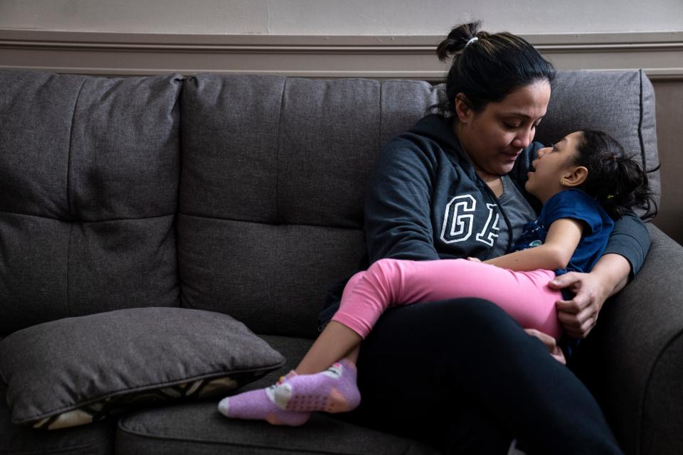 Claudia Funes with her daughter Darah at their home in Bayonne on Friday, February 25, 2022. Darah was born with microcephaly due to Zika, after her mother was infected with the mosquito-borne virus during pregnancy in her home country of Honduras. As Darah nears her sixth birthday, her family is applying for a renewal of their immigration status, which is deferred due to humanitarian reasons because of the critical medical needs of Darah, who is an American citizen.