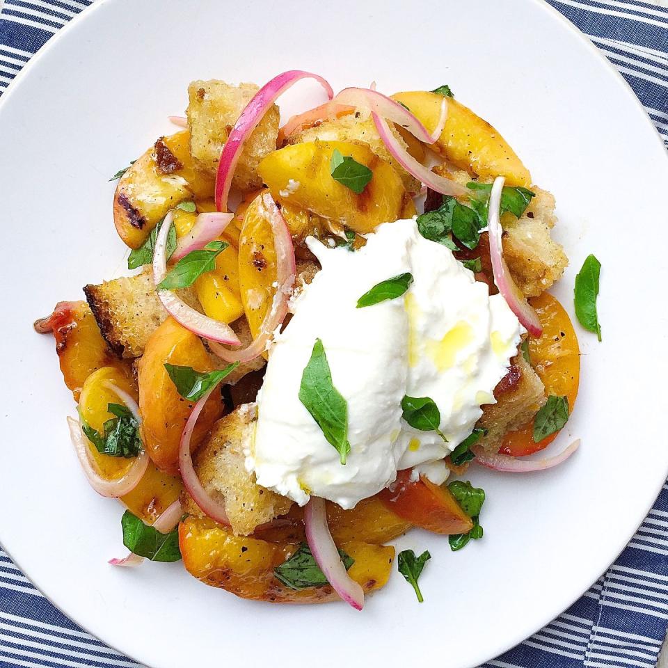 Peach Panzanella With Burrata